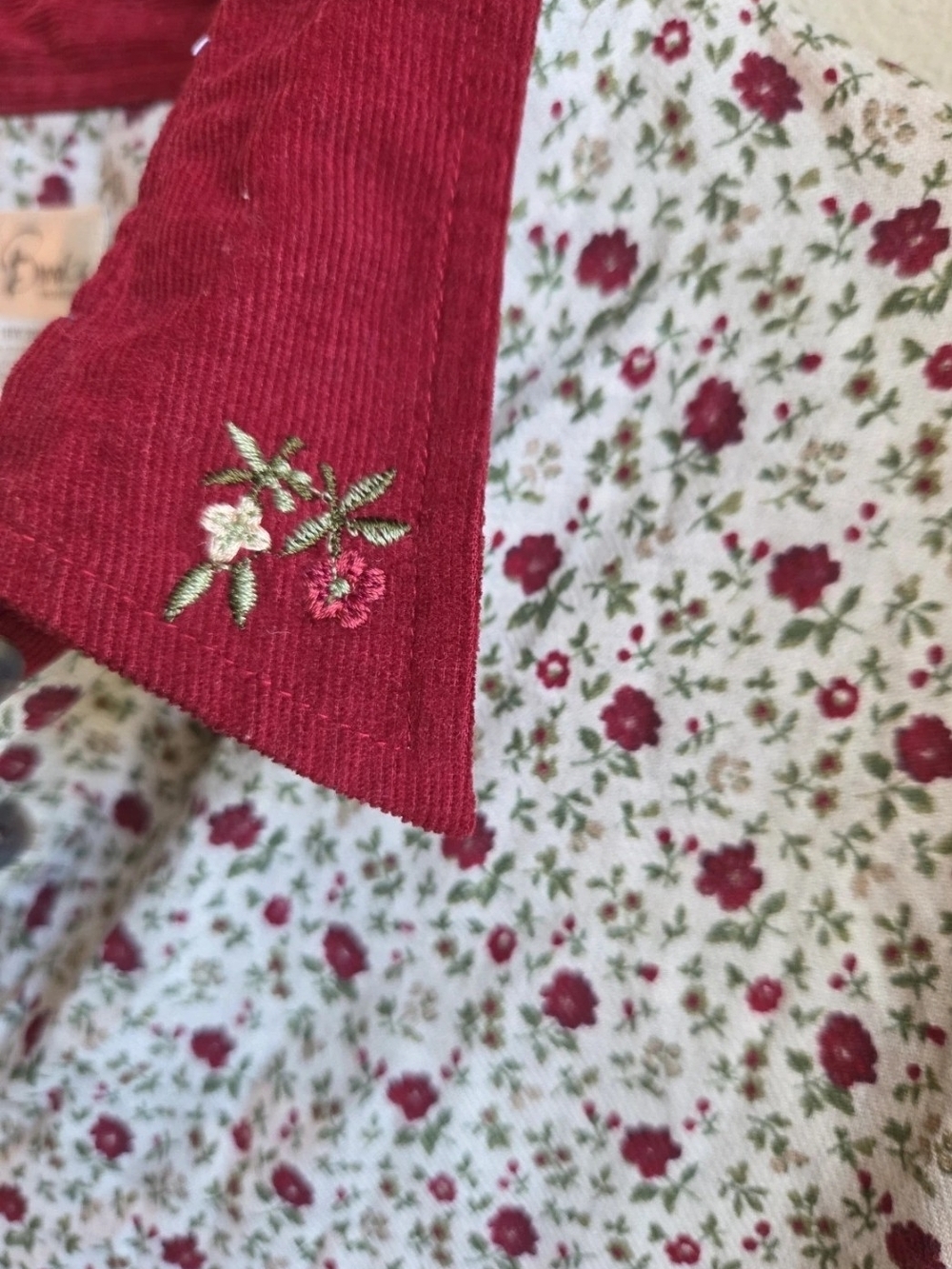 Bobbie Brooks Red Corduroy Floral Embroidered Overalls